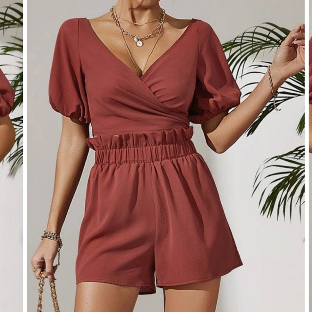 Fun & Flirty 2-piece Indian Red Criss-cross top & short set